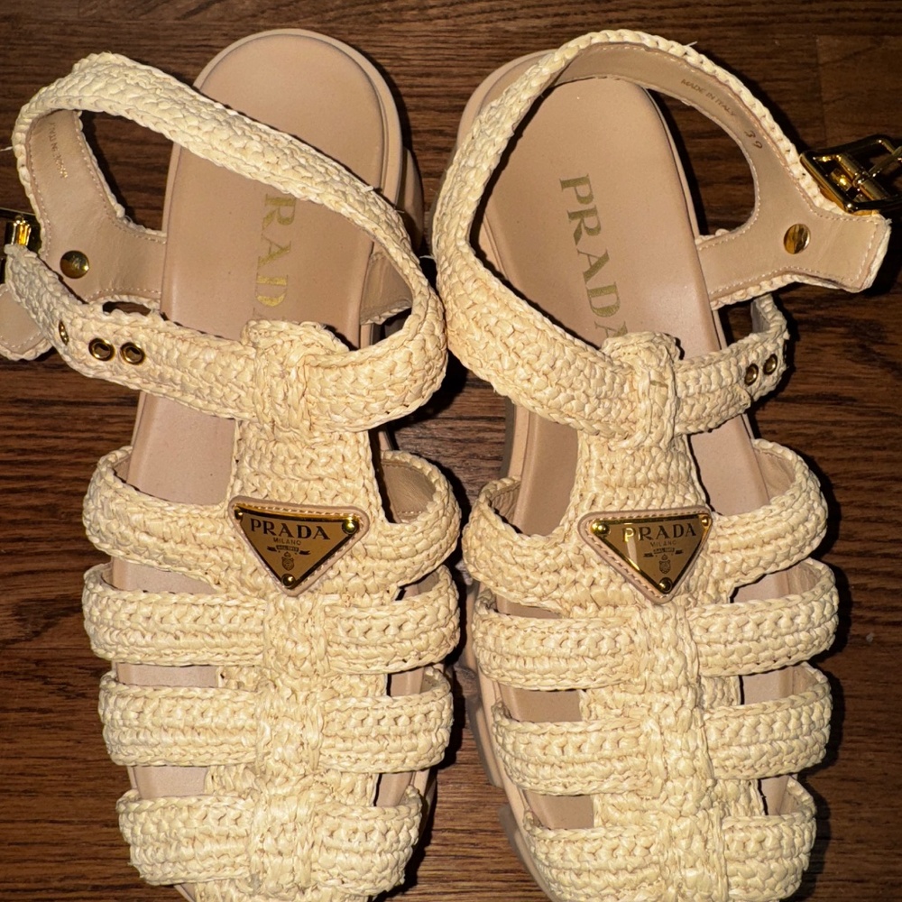 PRADA Monolith Crochet Cage Sandals Beige Khaki- 39 - Picture 12 of 14